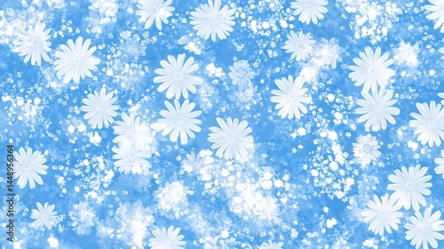 Delicate chamomile daisy pattern creating a fresh and vibrant design on blue generative ai