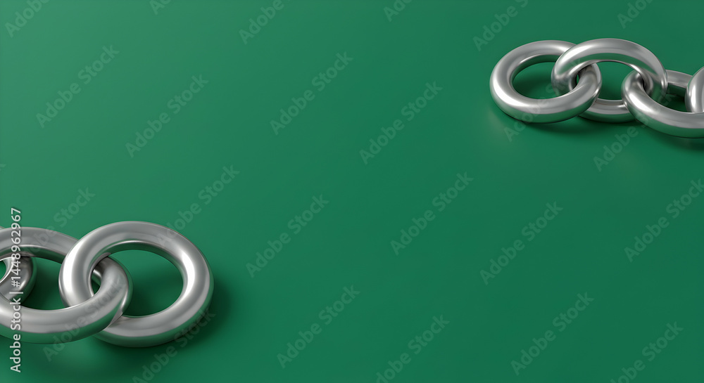 Obraz premium Silver chain links on a vibrant green background showcasing texture