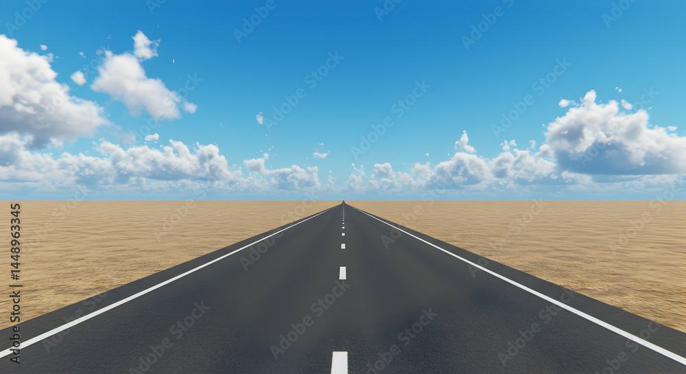 Fototapeta premium Endless Open Road Under Bright Blue Sky with Clouds and Landscape