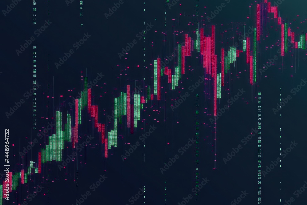 Stock market chart with rising and falling trends. Data visualization of price fluctuations over time. Displays a complex pattern of bar graphs Stock market chart with rising and falling trends. Data visualization of price fluctuations over time. Displays a complex pattern of bar graphs