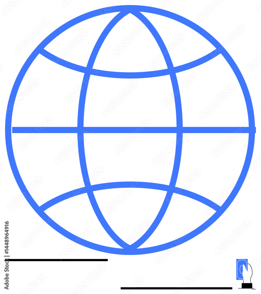 Blue globe with grid lines symbolizing worldwide web next to a smartphone icon with tapping gesture. Ideal for communication, technology, innovation, connectivity, globalization, internet, digital Blue globe with grid lines symbolizing worldwide web next to a smartphone icon with tapping gesture. Ideal for communication, technology, innovation, connectivity, globalization, internet, digital
