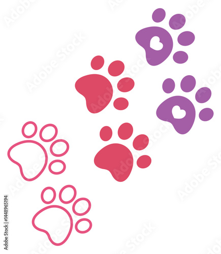 Hand drawn paw print icon isolated on white background.