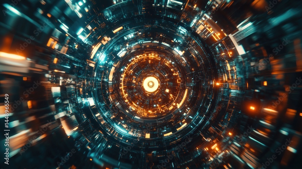 Abstract tunnel, glowing rings, futuristic design Abstract tunnel, glowing rings, futuristic design