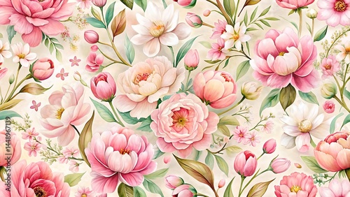 Wallpaper Mural Soft Watercolor Spring Floral Pattern with Cherry Blossoms Torontodigital.ca
