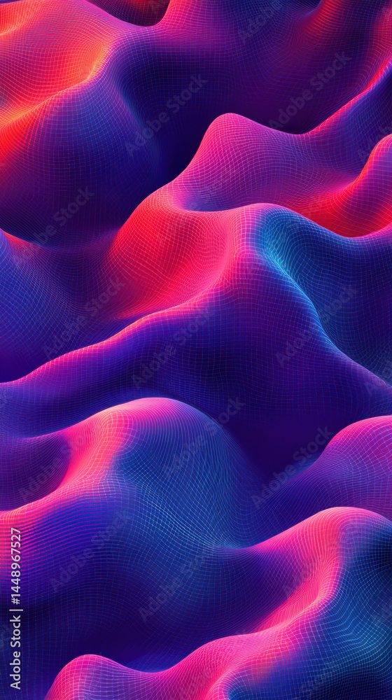 Obraz premium A colorful, abstract image of a mountain range with a blue and purple hue. The image is full of vibrant colors and has a dreamy, surreal feel to it