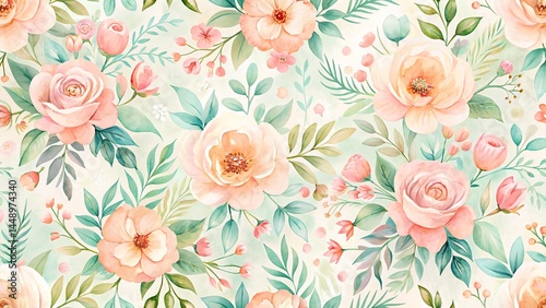 Wallpaper Mural Soft Pastel Watercolor Bloom Seamless Pattern Torontodigital.ca