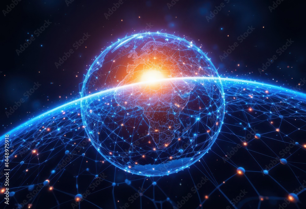 Obraz premium Global Network: A Digital World Visualization