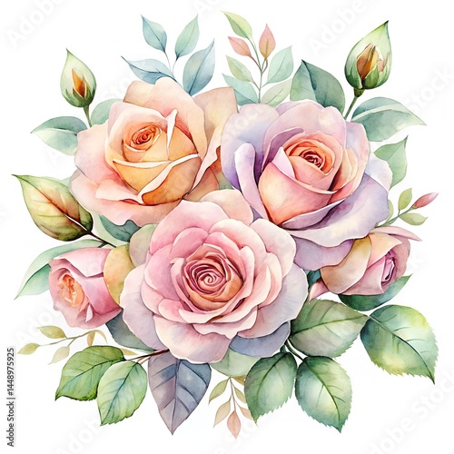 Pastel Garden Roses with Delicate Watercolor Detail