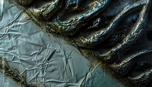 Intricate abstract texture with organic forms in blue and black. Ideal for science, technology, or design concepts