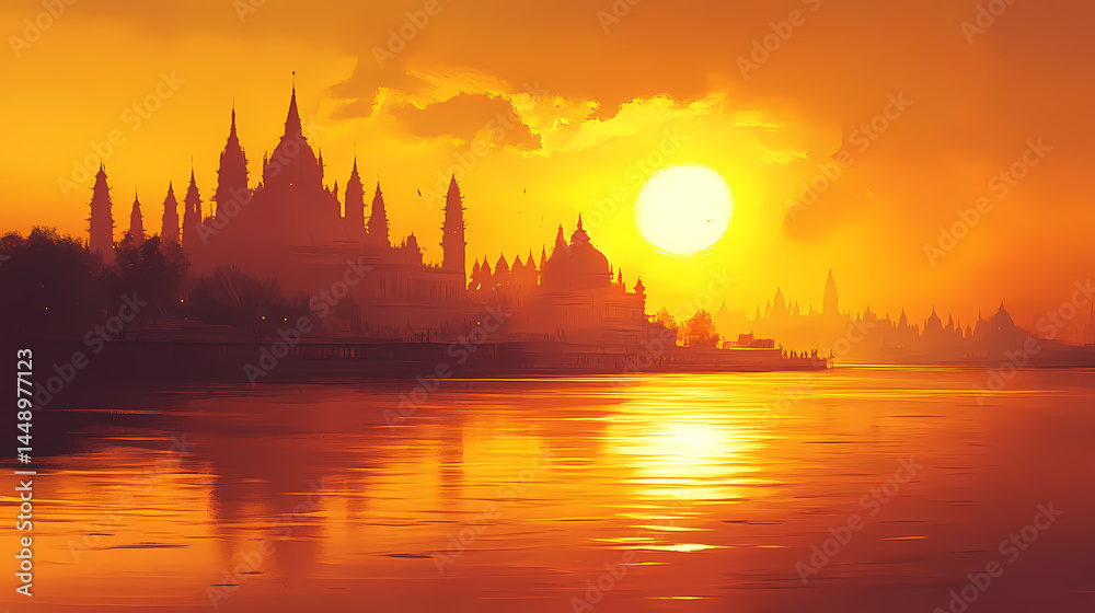 Fototapeta premium sunset golden ganges river