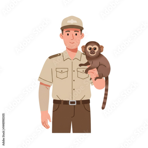Zoo keeper with monkey illustration for conservation awareness