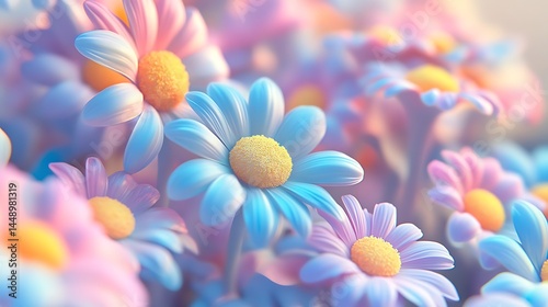 Colorful and playful squishy rubber daisy flowers in 3D with pastel tones generative ai