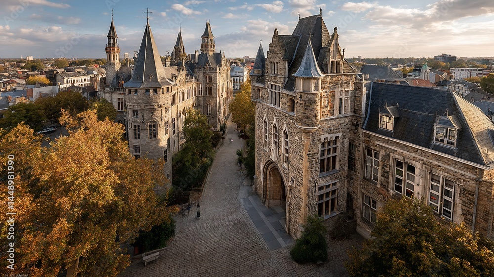 Naklejka premium Medieval architecture, autumnal hues