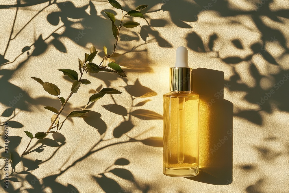 custom made wallpaper toronto digitalGolden serum bottle with plant shadows.