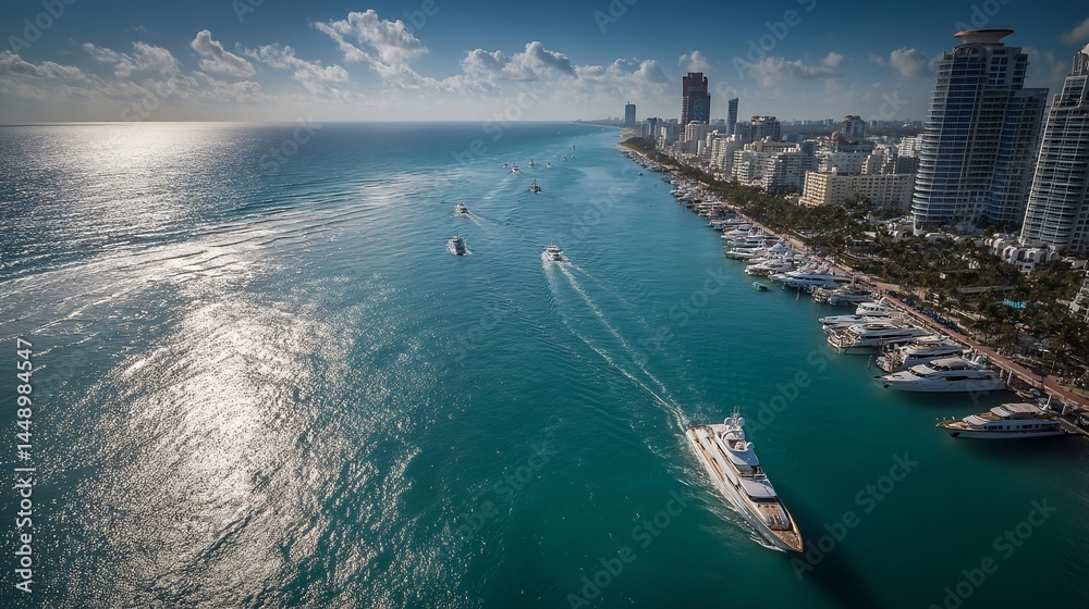 Naklejka premium Panoramic view of yachts and cityscape