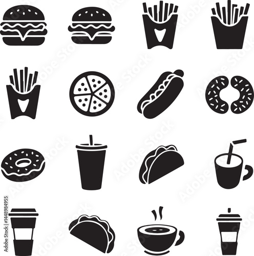 fast food silhouette bundle icons isolated illustration