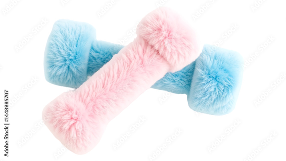Pair of Fluffy Pink and Light Blue Faux Fur Dumbbells on a transparent background Pair of Fluffy Pink and Light Blue Faux Fur Dumbbells on a transparent background