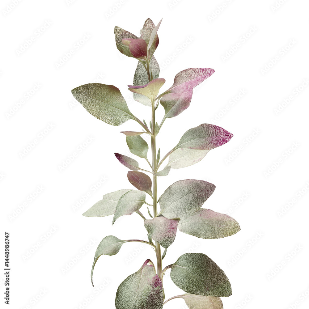 Fototapeta Elegant Silver Sage Plant with Purple Hues - Botanical Illustration