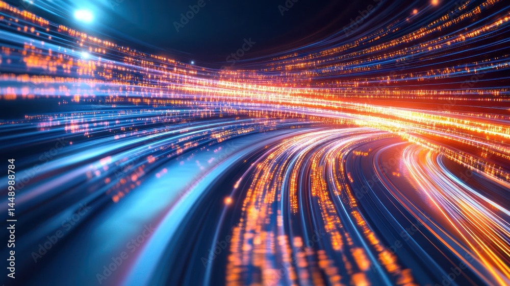 Fototapeta premium Dynamic network of glowing lines abstract data flow background technology