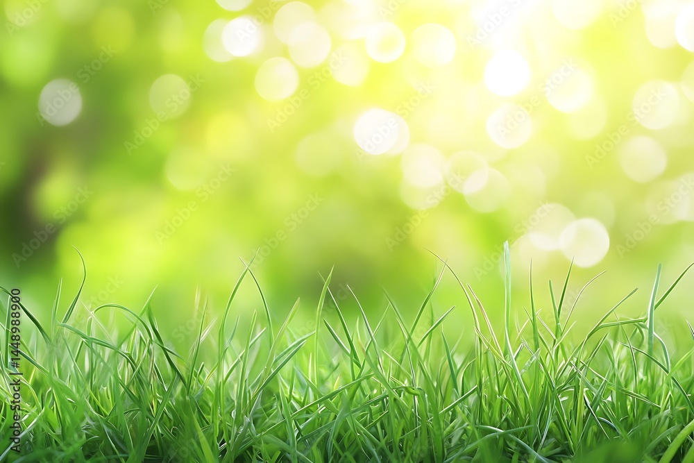 Fototapeta premium Lush green grass in vibrant sunlight a peaceful spring meadow scene with bokeh background and soft natural light