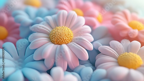 Soft pastel-toned 3D squishy rubber daisy flowers with playful character generative ai
