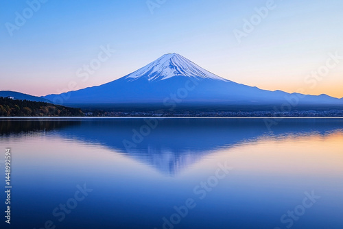 Majestic mount fuji reflecting on the serene surface of a tranquil lake