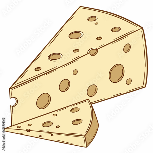 Cartoon Cheese With Holes Delicious Dairy Food Illustration Isolated