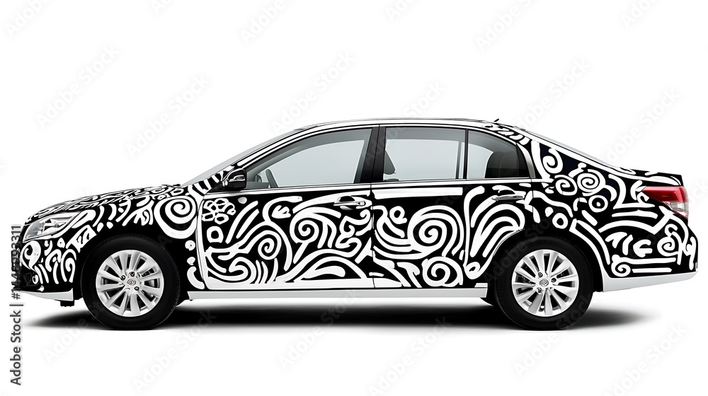 Naklejka premium Black and white patterned car wrap design.