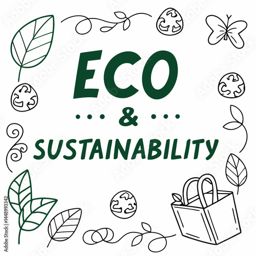 Eco And Sustainability Concept Design With Green Elements And Line Art