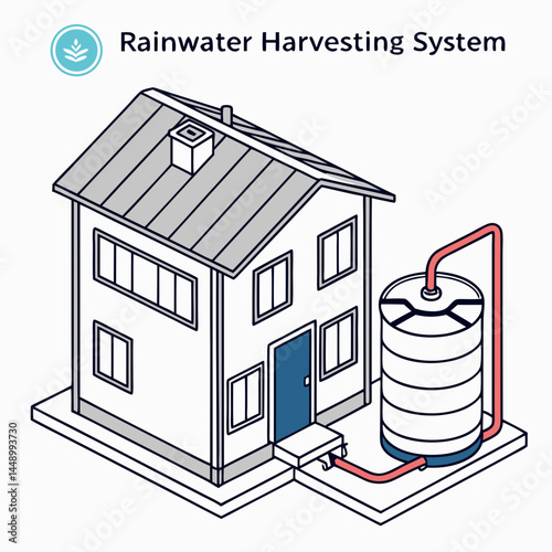 Isometric Illustration Of A Rainwater Harvesting System Connected To A House