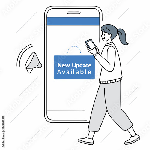 Girl Receiving Software Update Notification On Phone Minimalist Flat Vector