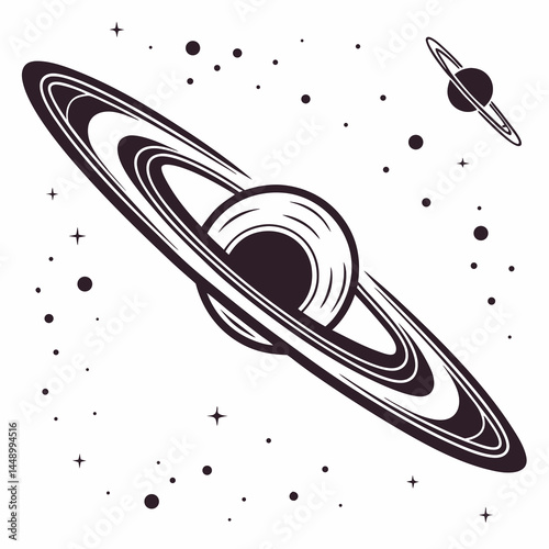 Saturn Style Planets With Rings In Universe Vector Space Background