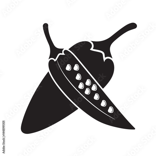 Black and white jalapeño pepper vector illustration for spicy food ingredient and recipe design use silhouette