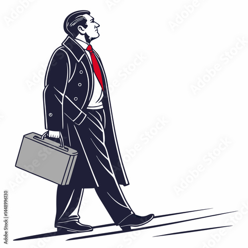 Confident Businessman In Overcoat With Briefcase Strides Towards A Bright Future