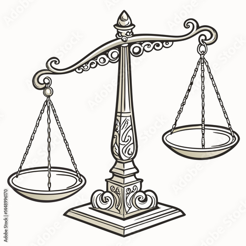 Ornate Balance Scales Vector Illustration Justice Law Fair Weights Design