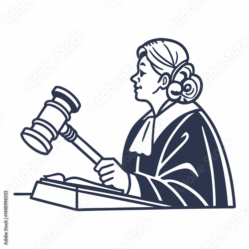 Female Judge With Gavel Icon Legal Authority Isolated Graphic Art