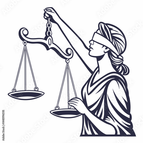 Justice With Scales Vector Design Symbol Of Law Outline Style