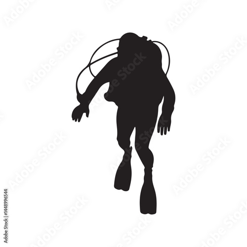 Scuba diver silhouette vector illustration for diving adventure and underwater sports activities design element