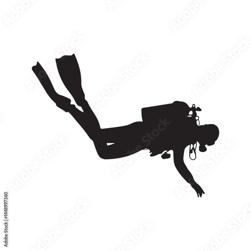 Scuba diver silhouette vector graphic diving gear underwater adventure ocean sea exploration deep sea diving