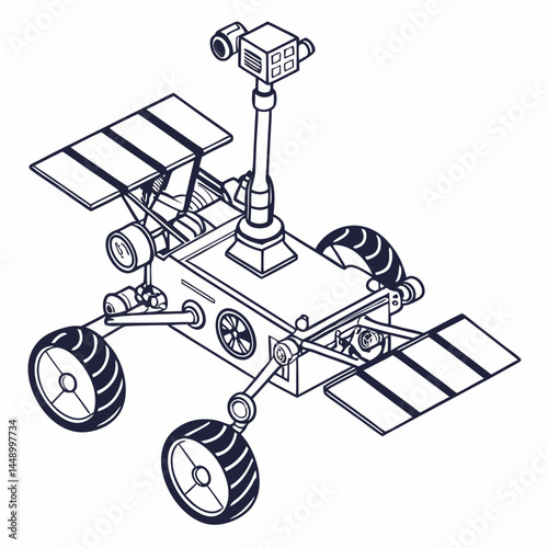 Line Art Of A Mars Rover Exploration Vehicle Illustration Isolated