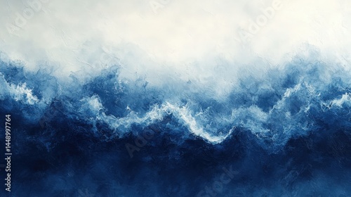 Abstract swirling blue textures creating a seascape painting atmosphere