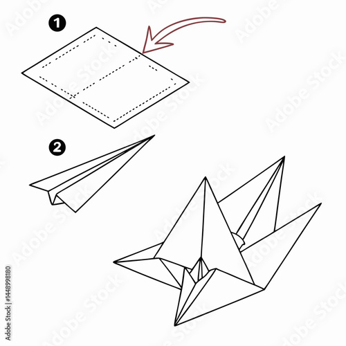 Origami Paper Plane Instructions Showing Step By Step Folding Process Outline