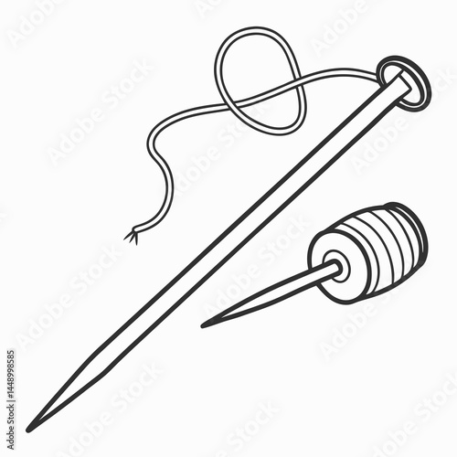 Hand Embroidery Tools Set Isolated Outline Illustration Needle Thread And Spool
