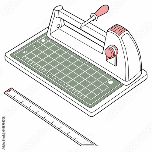 Rotary Paper Trimmer With Ruler Graphic Illustration Minimalist Isometric View