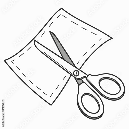 Scissors Cutting Fabric Illustration For Crafting Design And Sewing Hobby