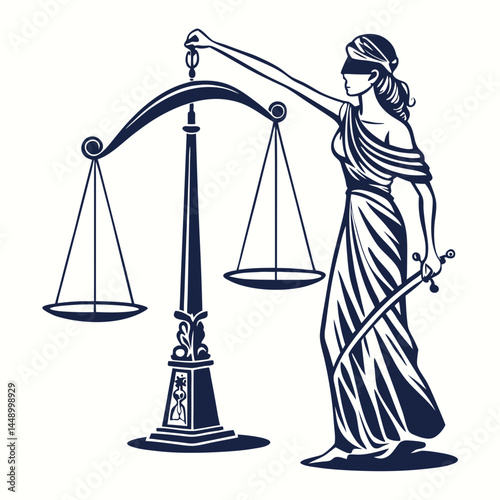 Silhouette Lady Justice With Scales And Sword Law Concept Icon