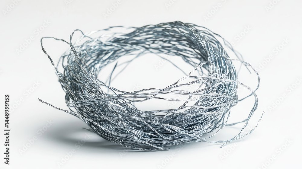 A single tangle of wire isolated against a white background
