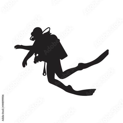 Scuba diver silhouette vector illustration for diving adventure and underwater sport activities design element