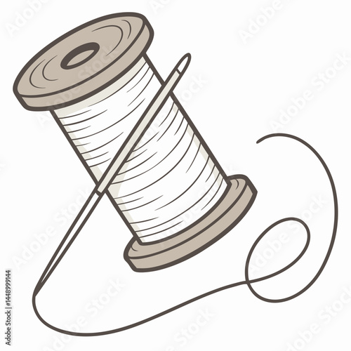 Spool Of Thread With Needle Tailoring Tool Sewing Supplies Icon Illustration
