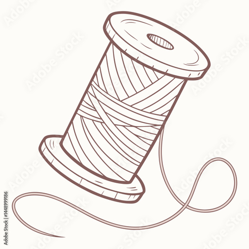 Hand Drawn Spool Of Thread With Needle Tail Minimalist Design